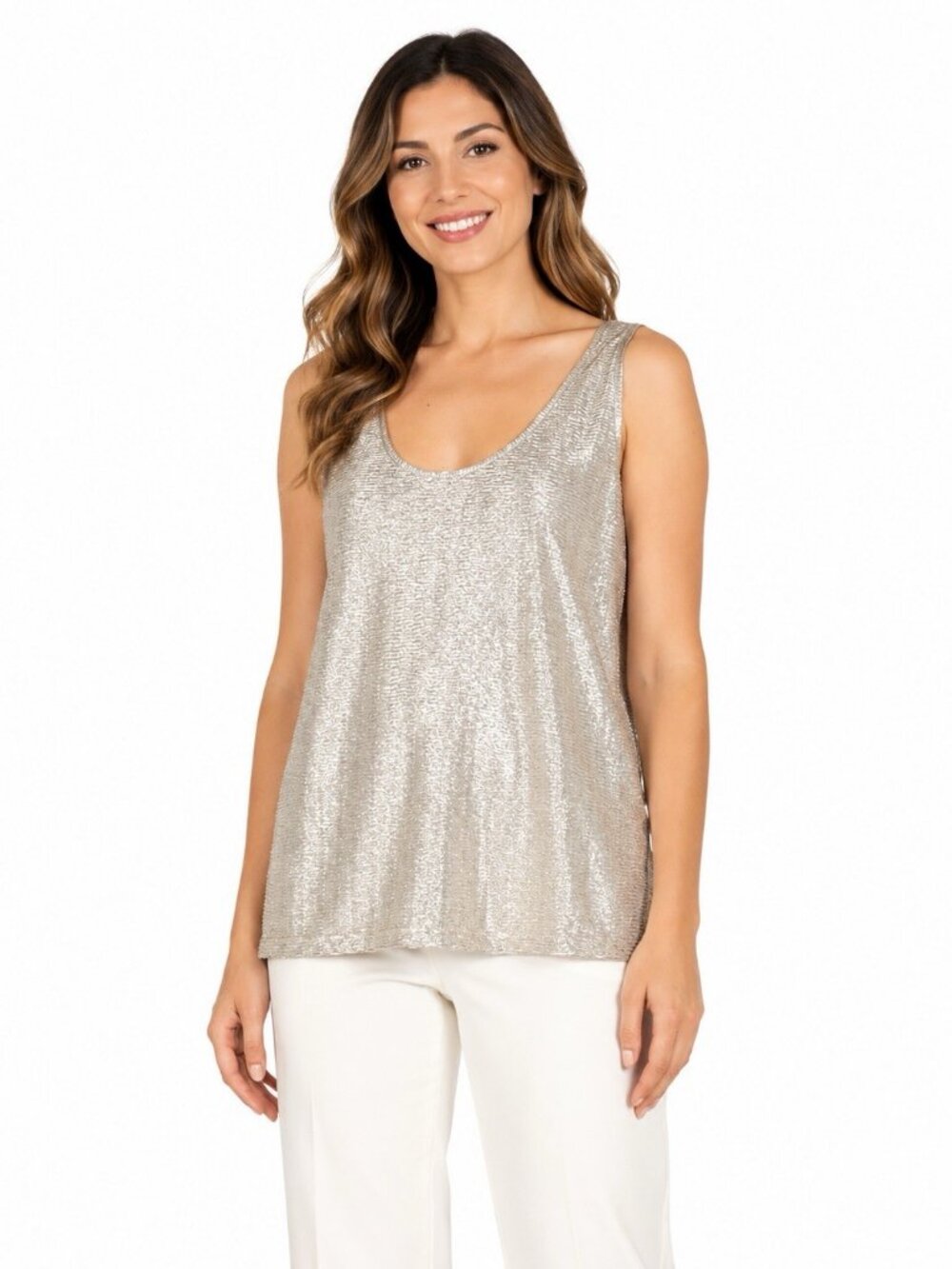 Reiss Gemma Gold Metallic Plisse Tank Top M